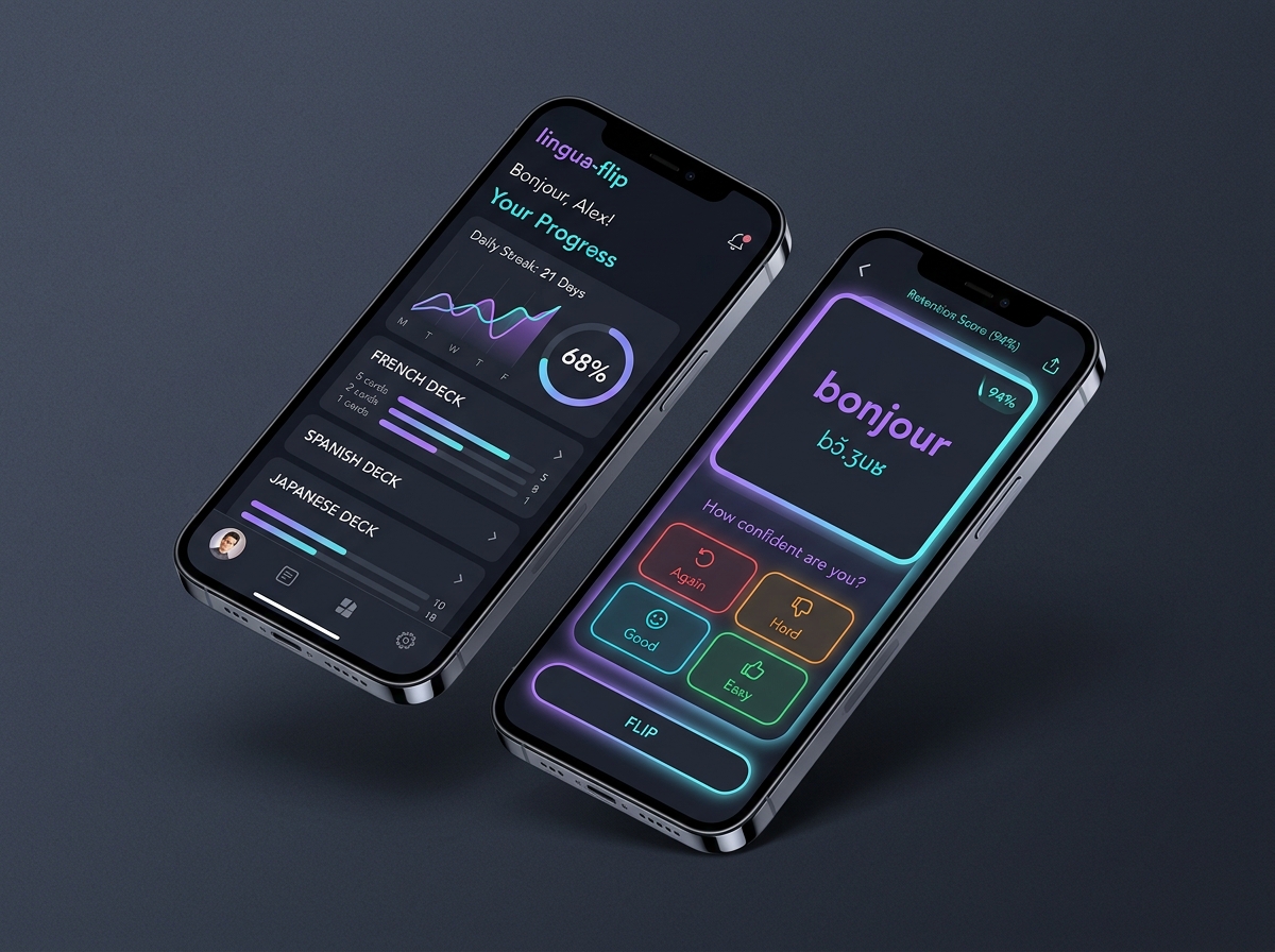lingua-flip 3D Mobile App Design Mockup